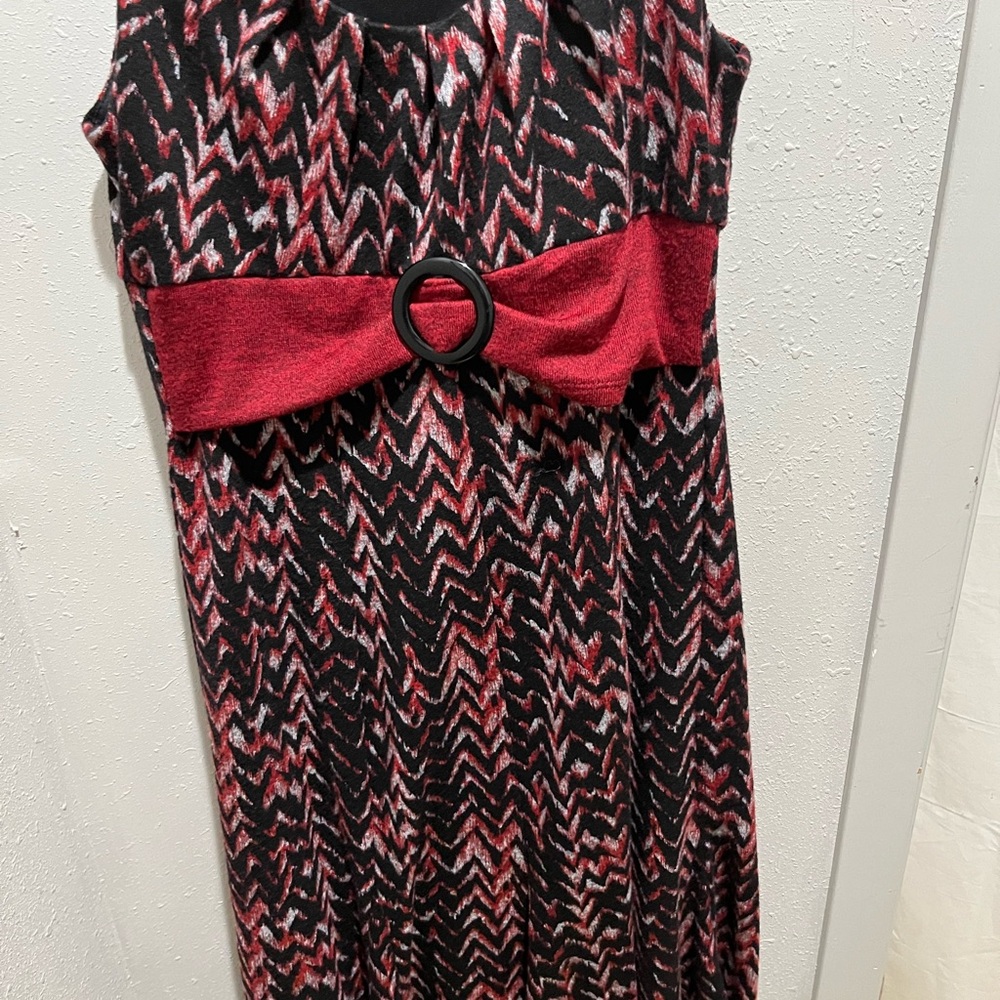 Perceptions Asymmetrical Dress - Red and Black Zigzag